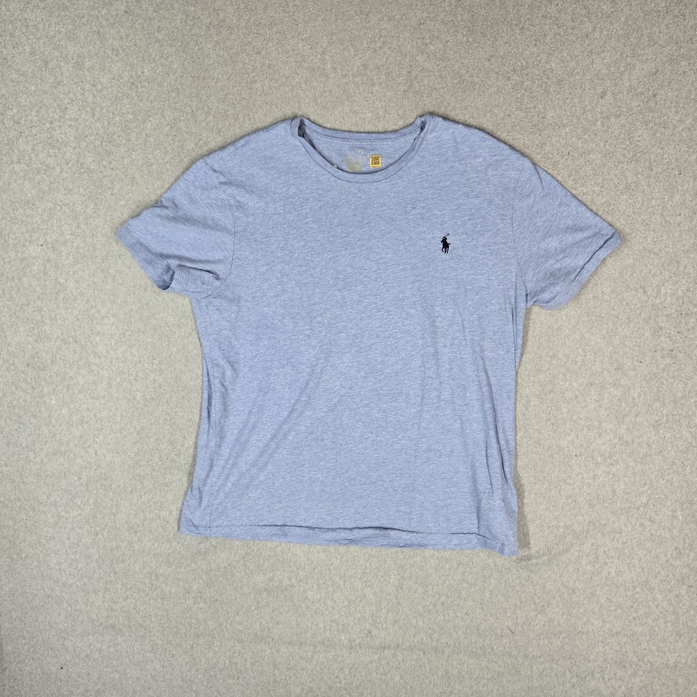 Ralph Lauren Men Shirt L Light Blue Embroidered Pony Logo Short Sleeve Crew Neck